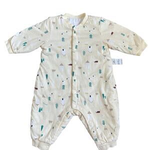 Yeehoo Baby Warm Coverall 66/44 Size 6-9 Months Cream Forest Print Snap Closure